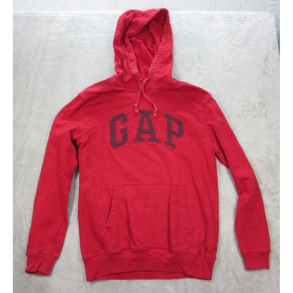 Gap Hoodie Mens Small Red Logo Pullover Sweatshirt Long Sleeve Stretch